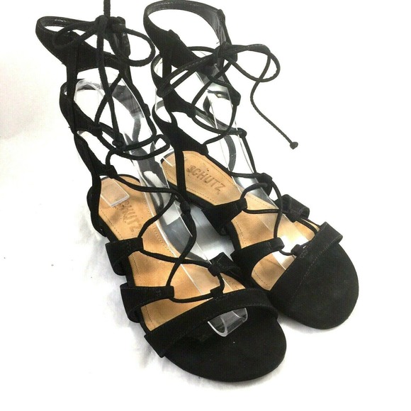 Schutz Erlina Flat Gladiator Sandal Black Nubuck 6 - Picture 2 of 8